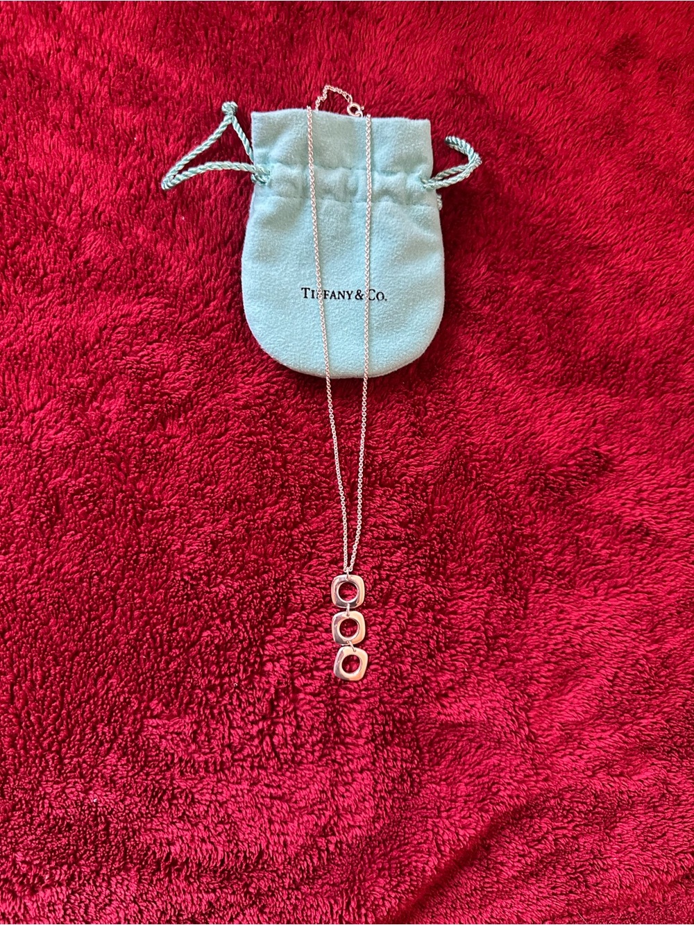 Tiffany & Co. Sterling Triple Link Square Cushion Drop Necklace SterlingSilver